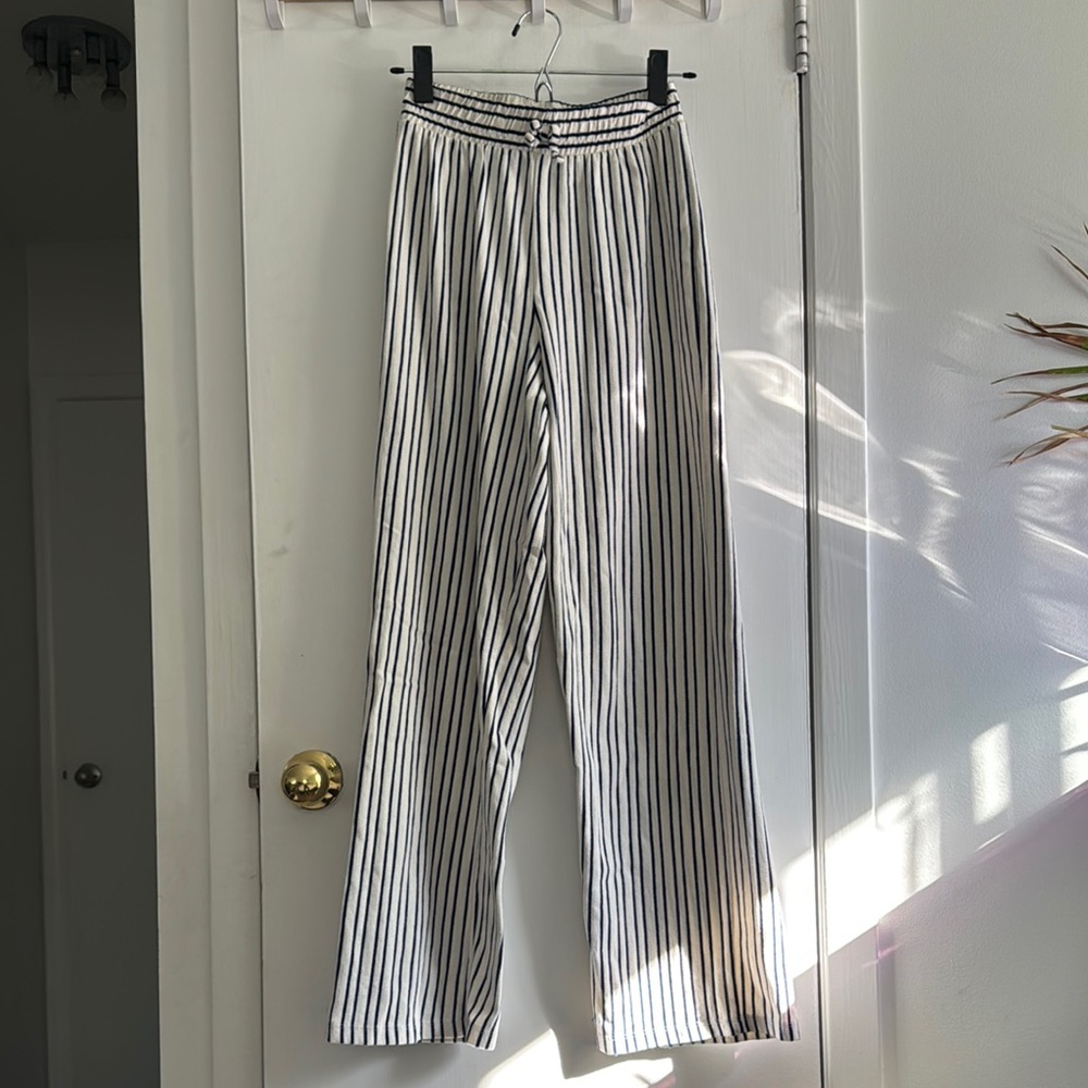 Zara Black and White Vertical Stripe Wide-Leg Pants